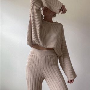 Free People Imogene ribbed knit set in beige